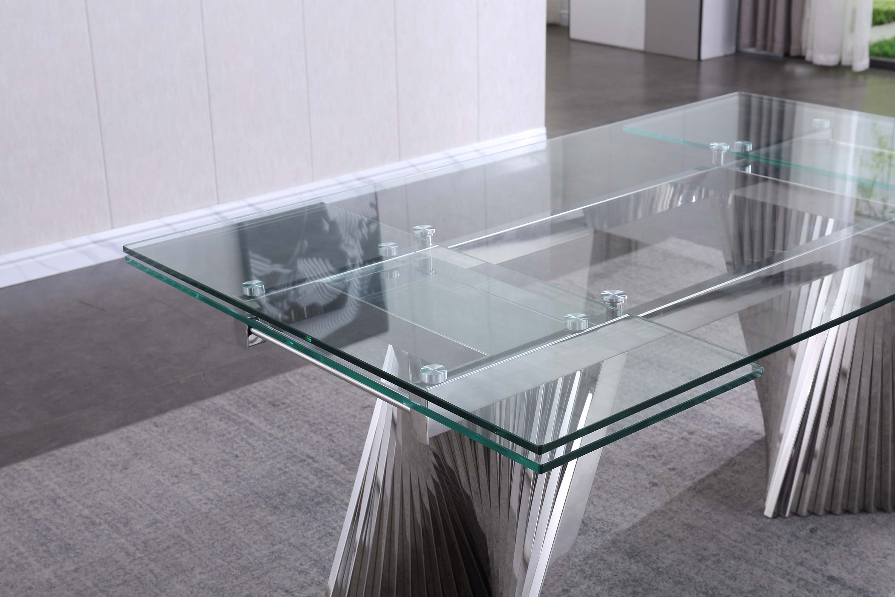 Extendable Dining Table with Marble Tempered Glass Top
