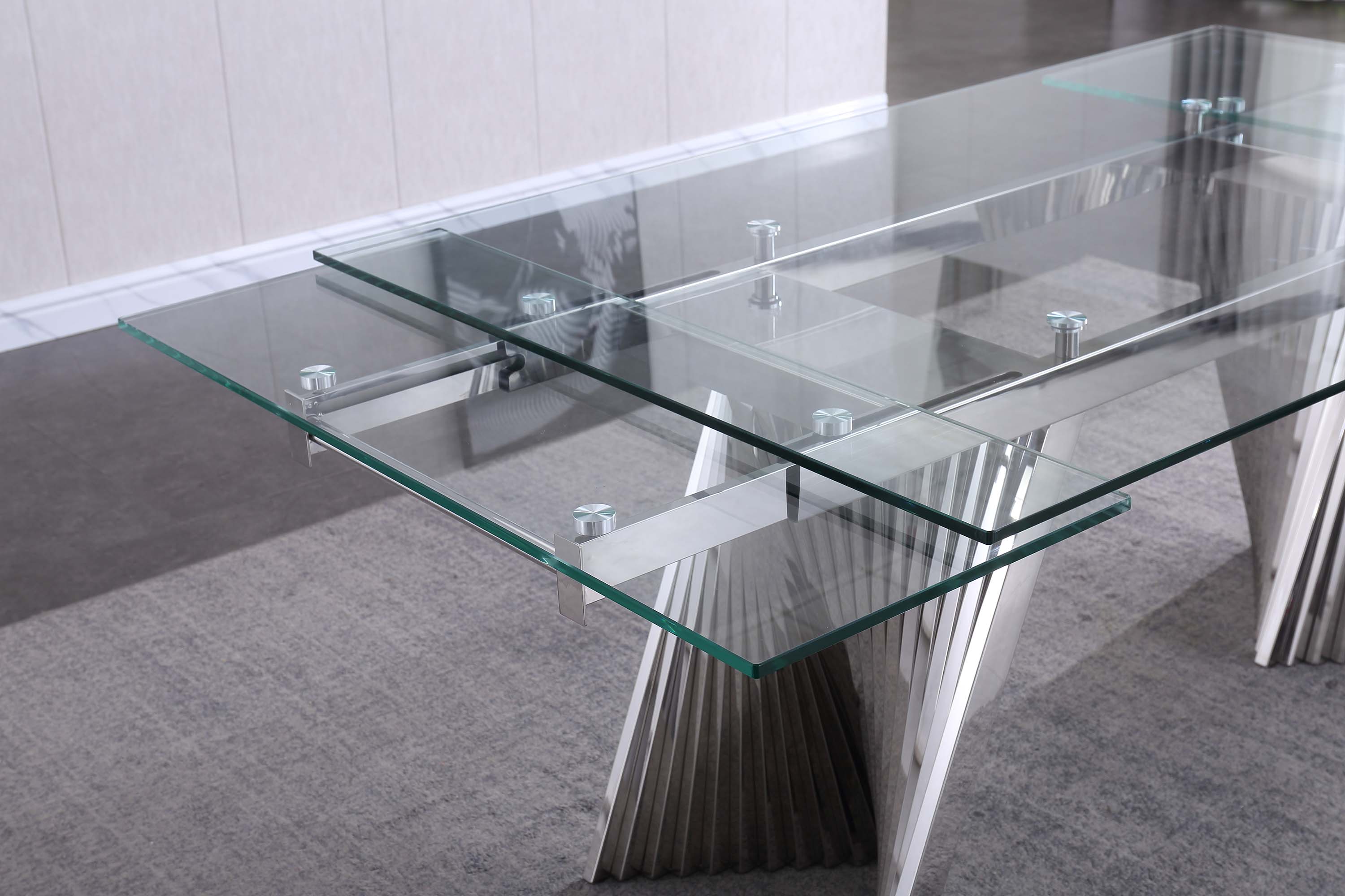 Extendable Dining Table with Marble Tempered Glass Top