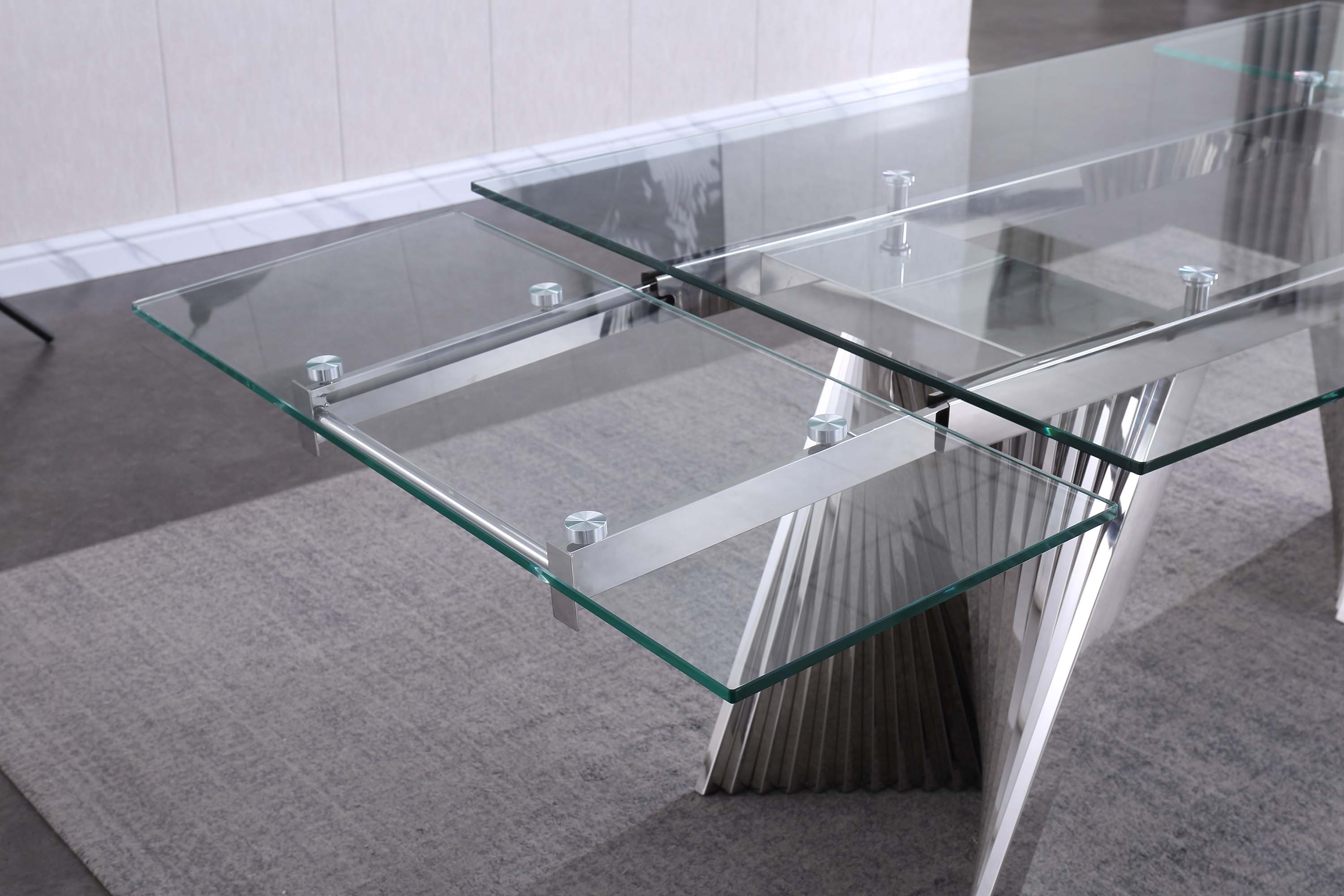Extendable Dining Table with Marble Tempered Glass Top