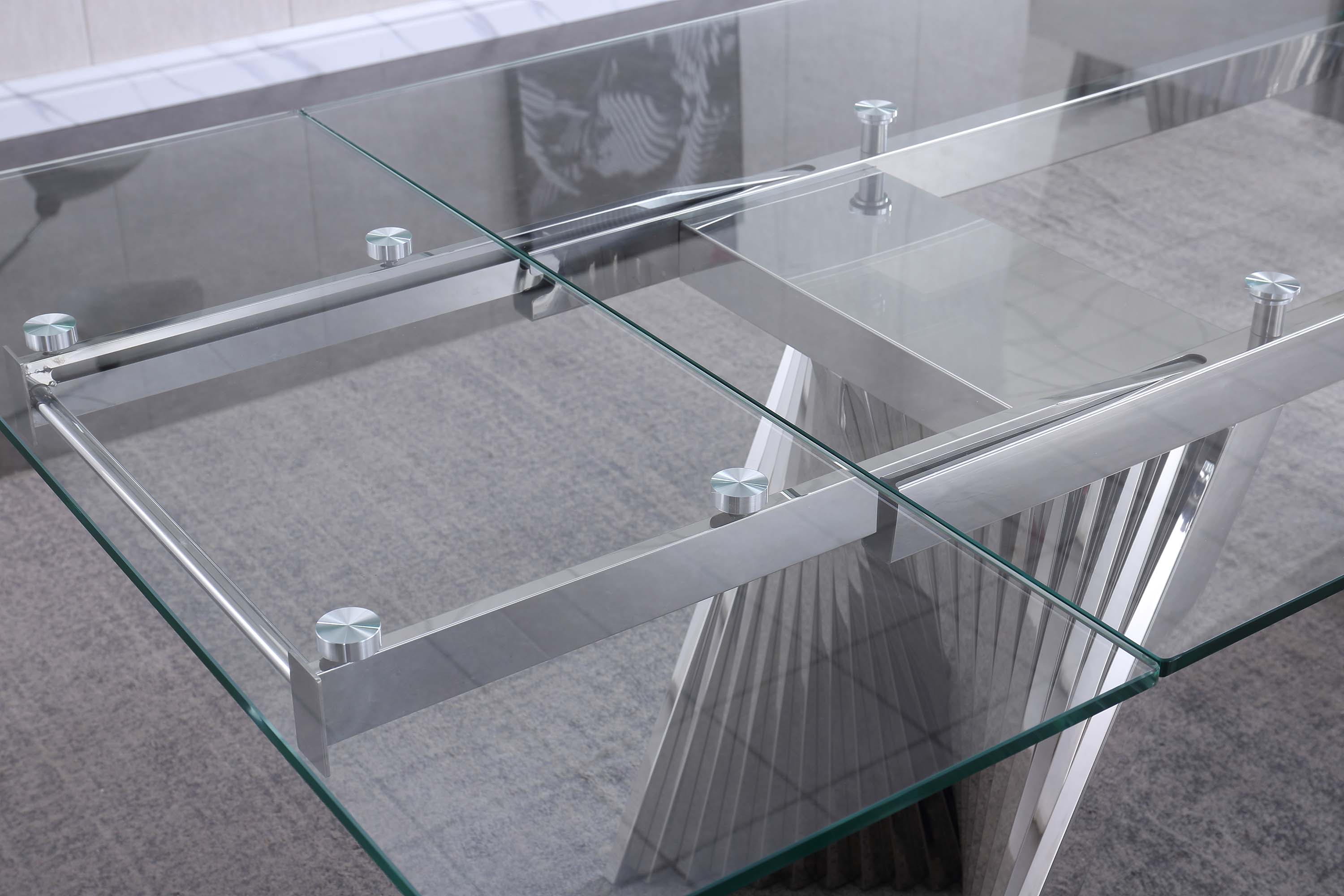 Extendable Dining Table with Marble Tempered Glass Top