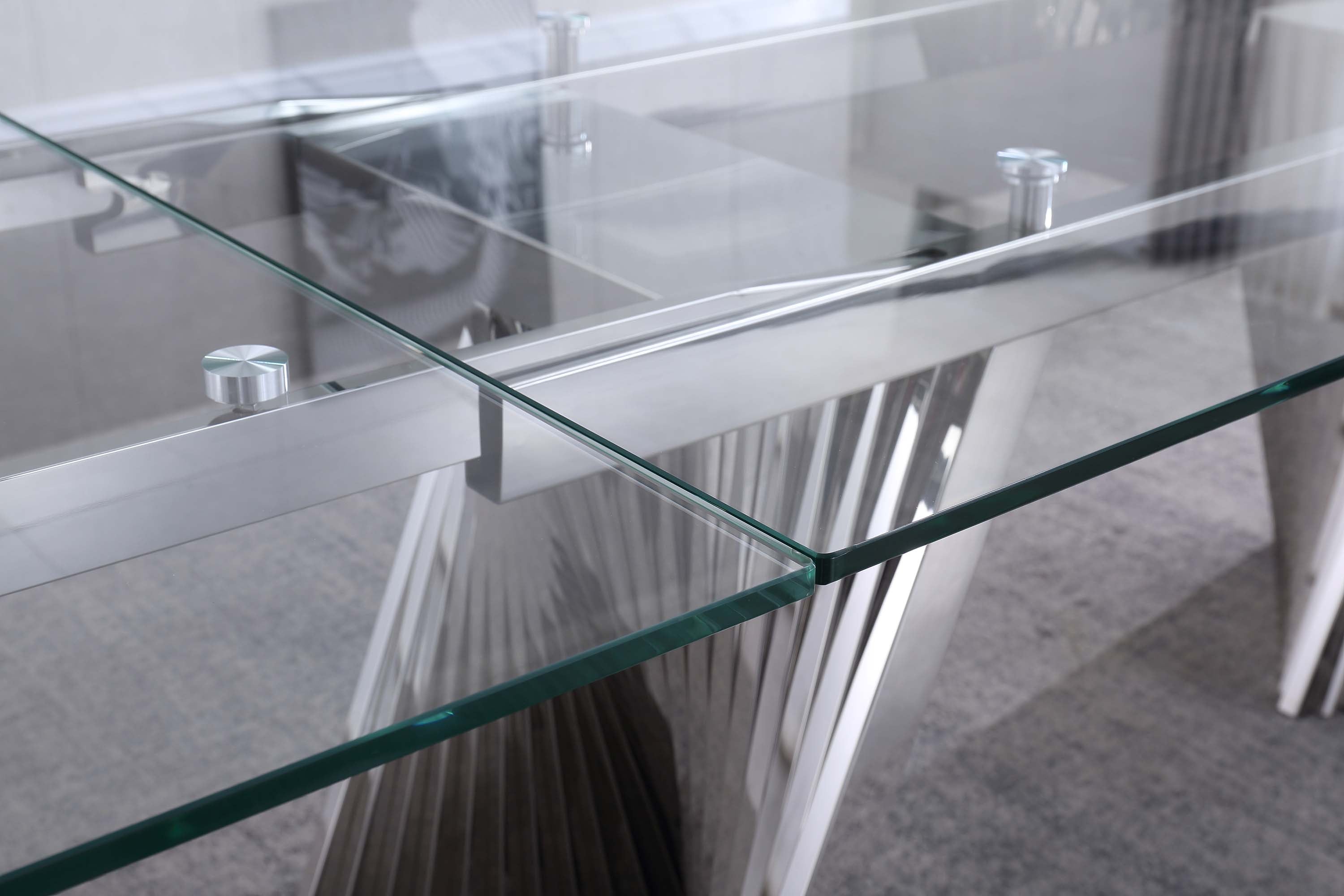 Extendable Dining Table with Marble Tempered Glass Top