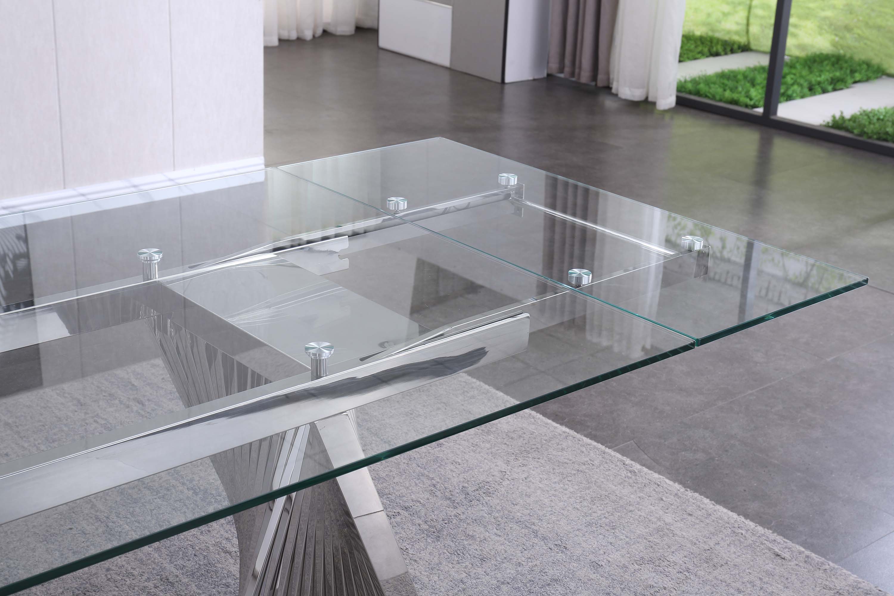 Extendable Dining Table with Marble Tempered Glass Top
