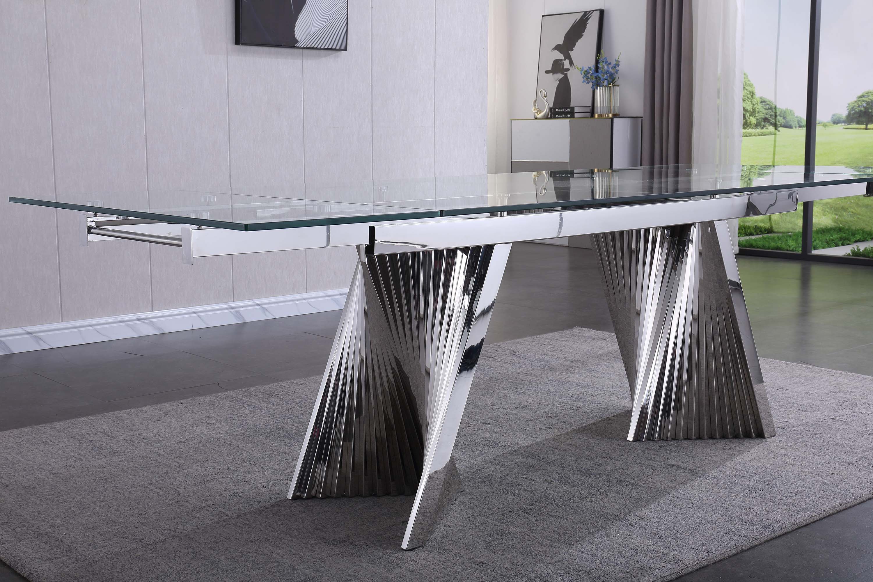 Extendable Dining Table with Marble Tempered Glass Top