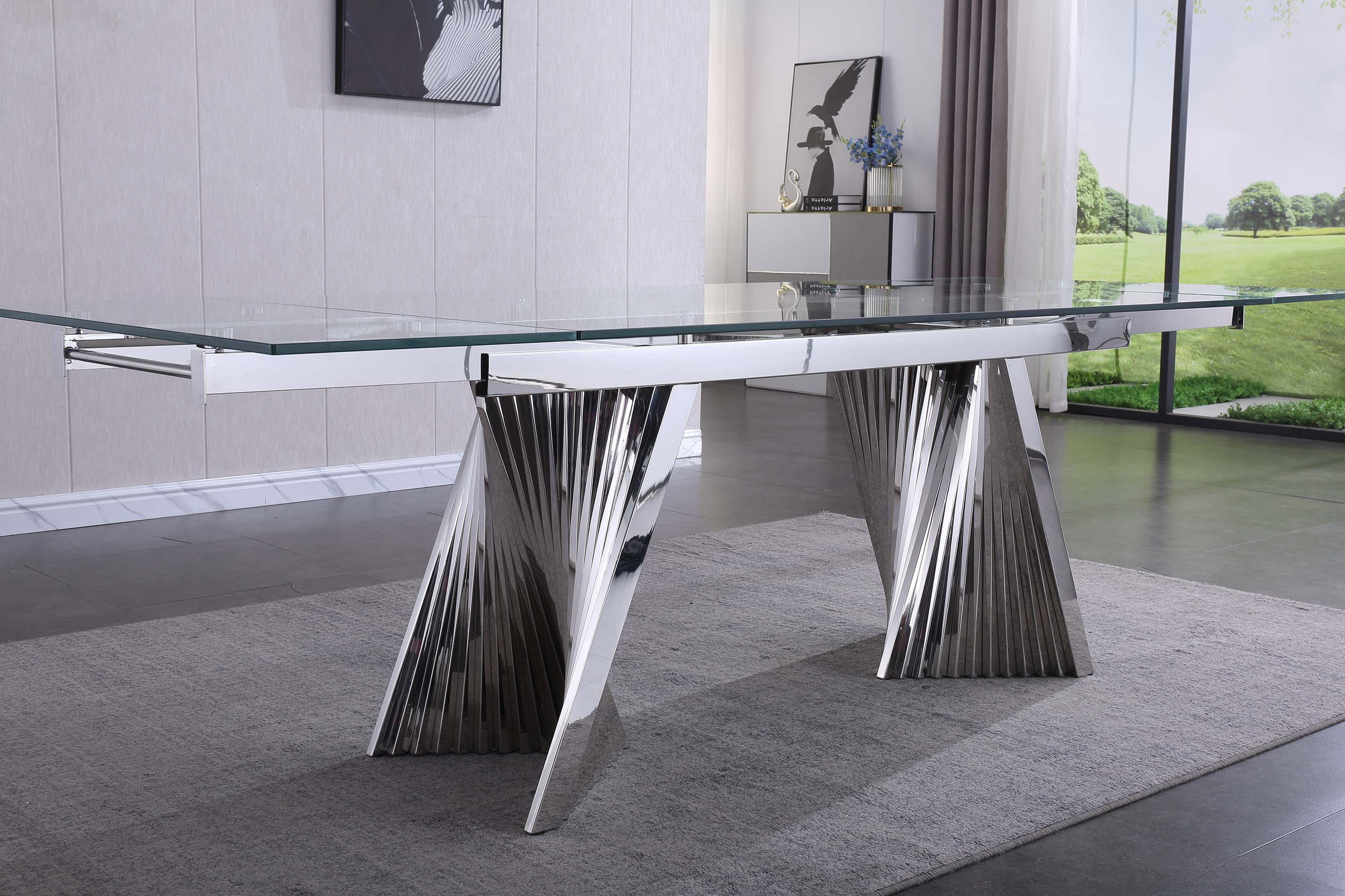 Extendable Dining Table with Marble Tempered Glass Top
