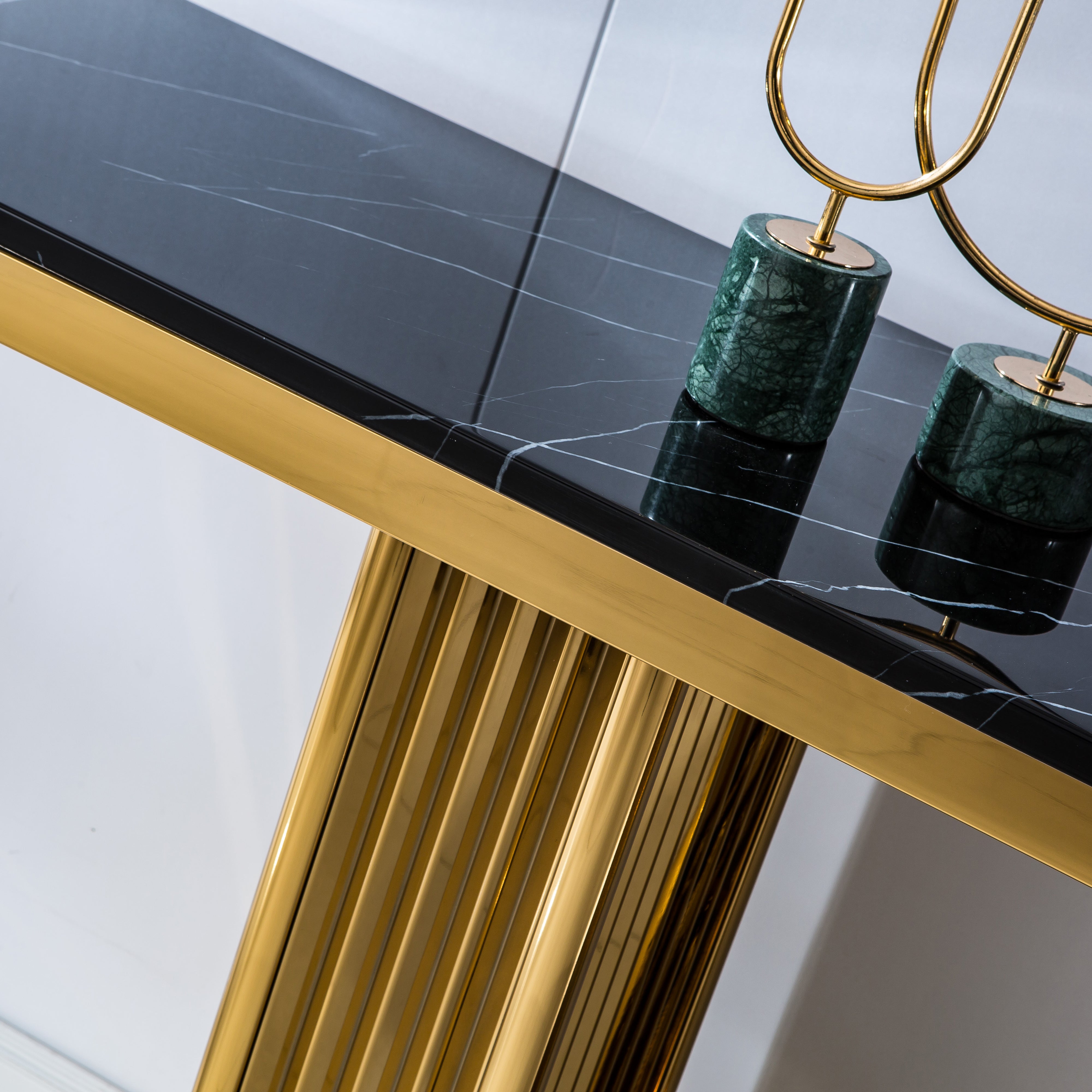 Solid Marble Console Table with Gold Finish Base