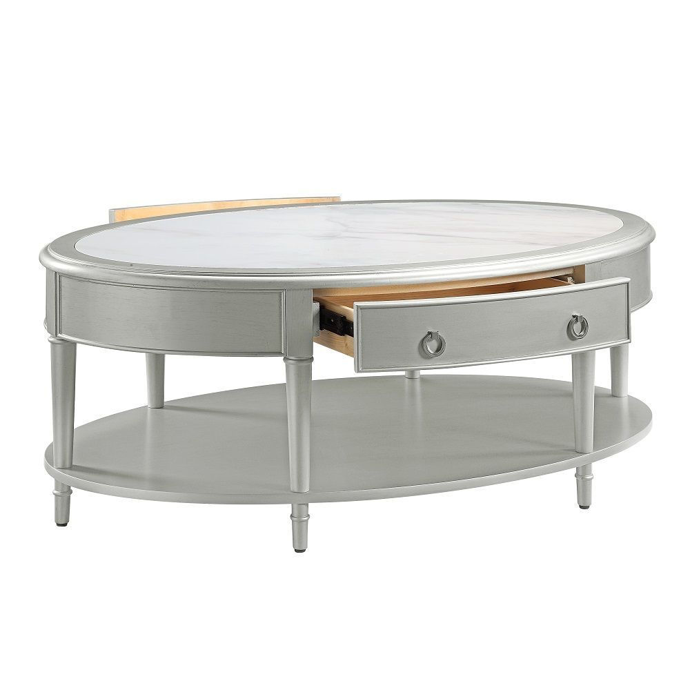 ACME Kasa Coffee Table - Sintered Stone Top & Champagne Finish | Meri Furniture