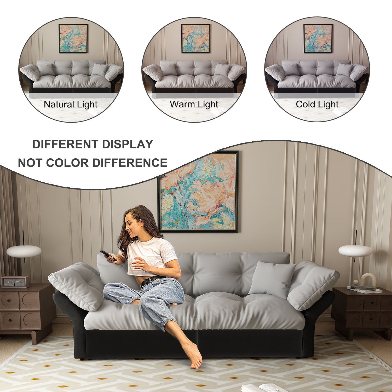 Queen Pull Out Sofa Bed, 3 In 1 Convertible Sleeper Tufted With 2 Soft Pillows