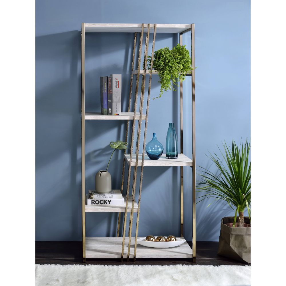 ACME Tanan - Bookshelf - White & Champagne | Meri Furniture
