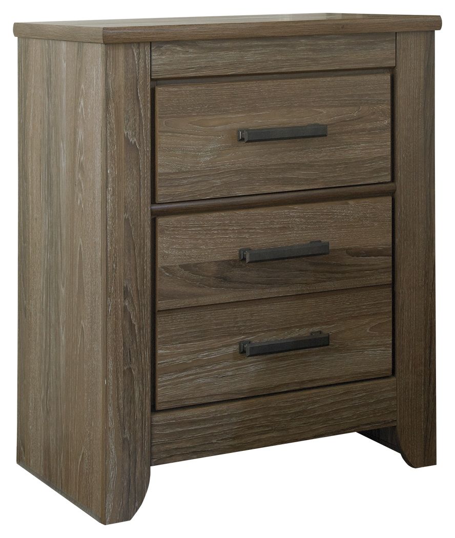 Ashley Furniture Zelen - Warm Gray - Two Drawer Night Stand | Meri Furniture