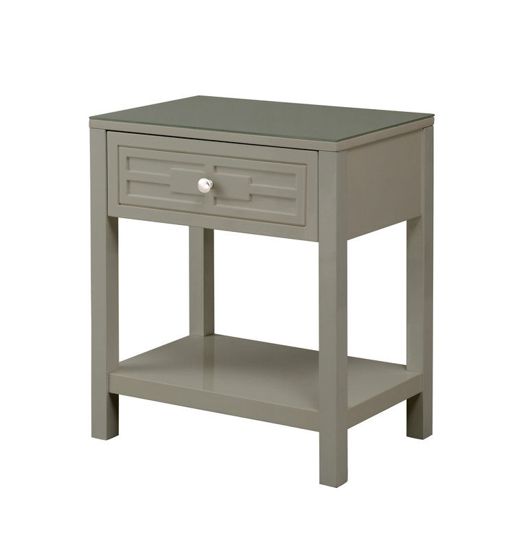 Dylan 23"W Taupe Wooden End Side Table Nightstand with Glass Top and Drawer