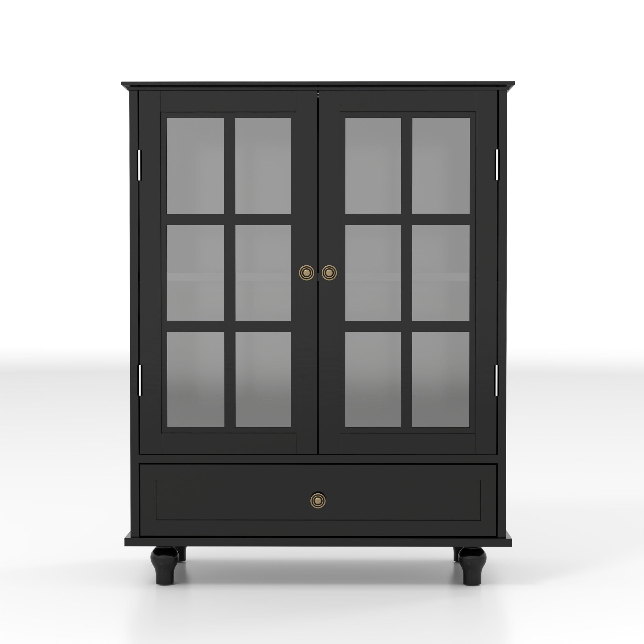 Minimalist Buffet Cabinet With Double Glass Doors And Drawer