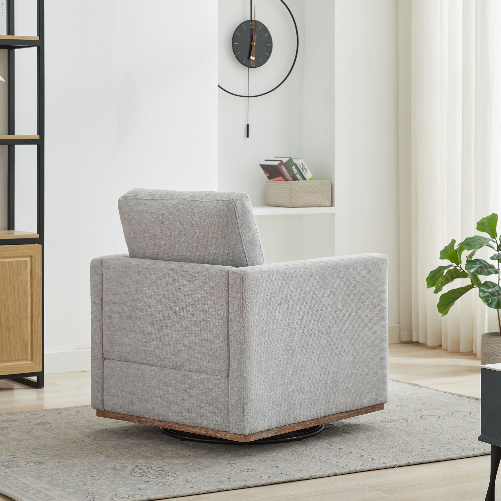Modern Square Upholstered Swivel Accent Chair With Metal Base