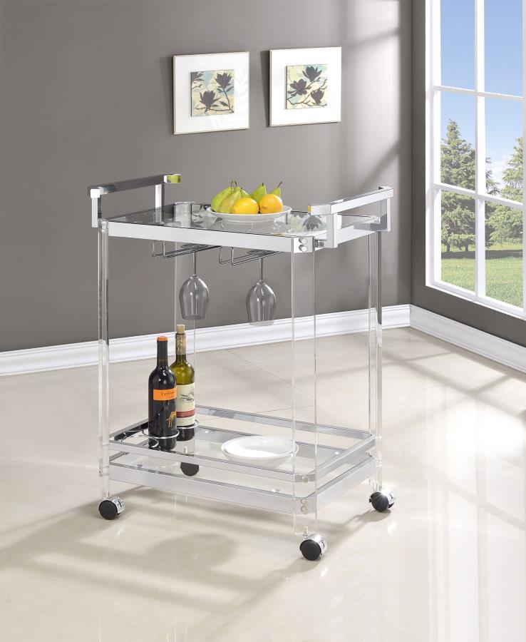 Coaster Fine Furniture Jefferson - 2-Tier Glass Shelf Acrylic Bar Cart - Chrome | Meri Furniture