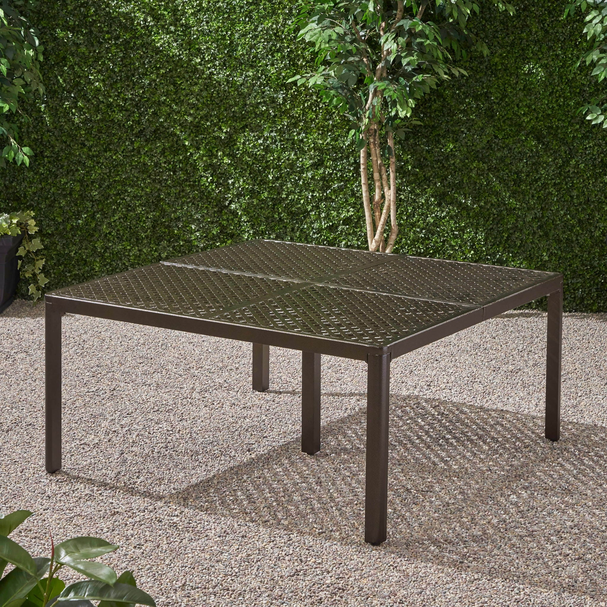 Outdoor Modern Aluminum Dining Table With Woven Accents