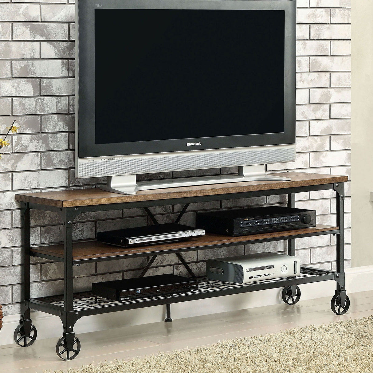 Ventura - TV Stand (Wood & Metal) - Antique Black / Medium Oak