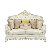 Adara - Loveseat With 5 Pillows - Pearl White Synthetic Leather & Antique White