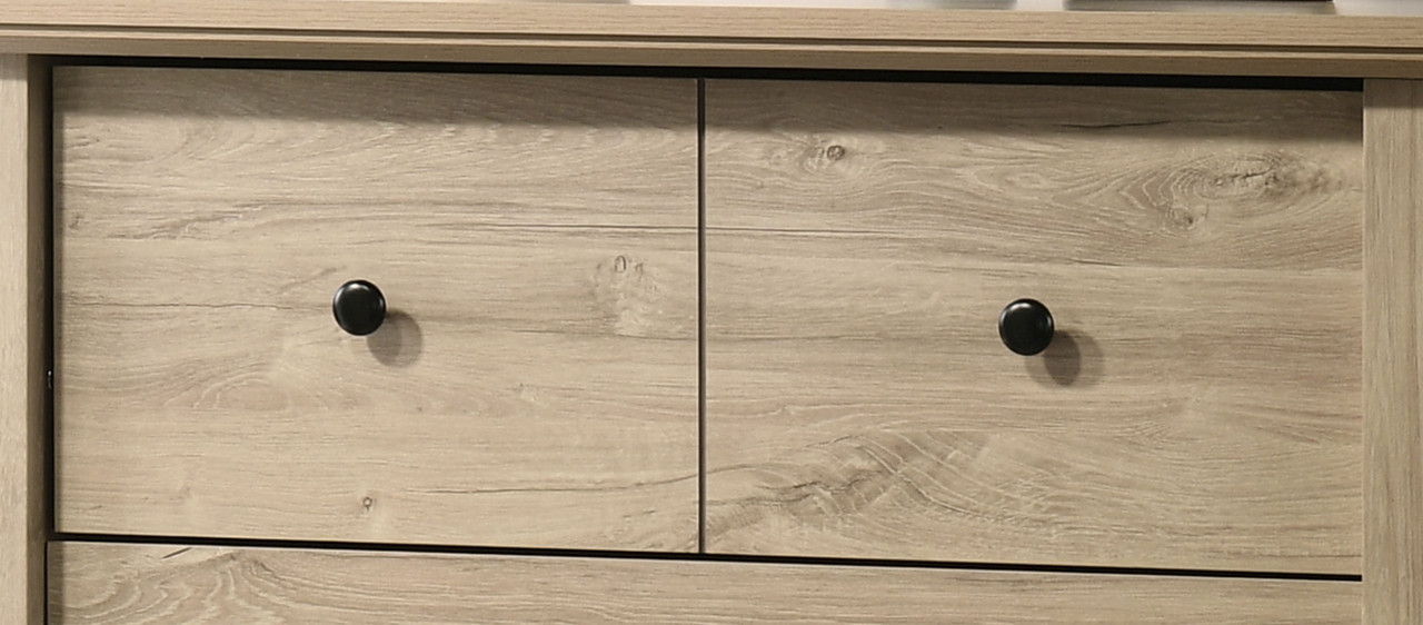 Elara 32"W Light Oak Finish 4-Drawer Chest with Black Handles