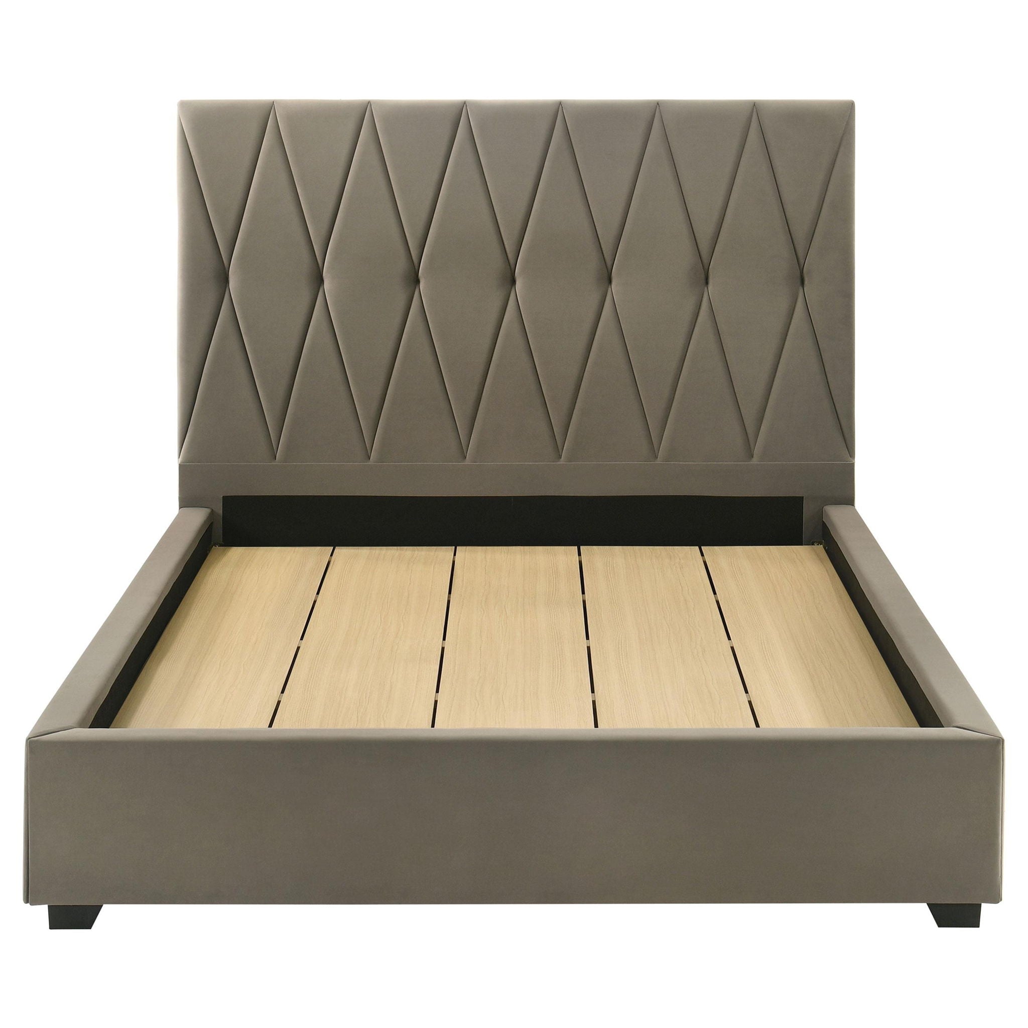 Delsea Upholstered Queen Panel Platform Bed Light Brown
