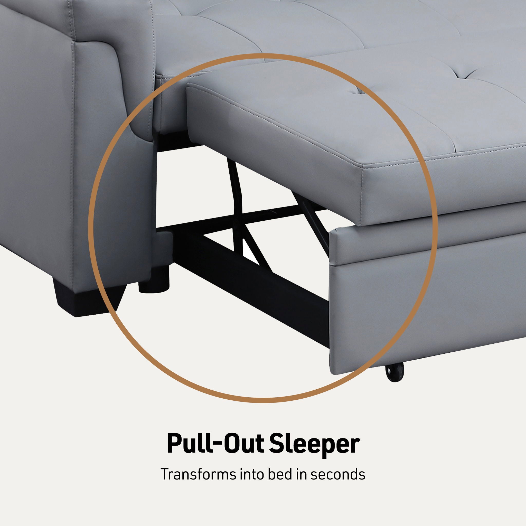 Lexi - Vegan Leather Modern Reversible Sleeper Sectional Sofa With Storage Chaise