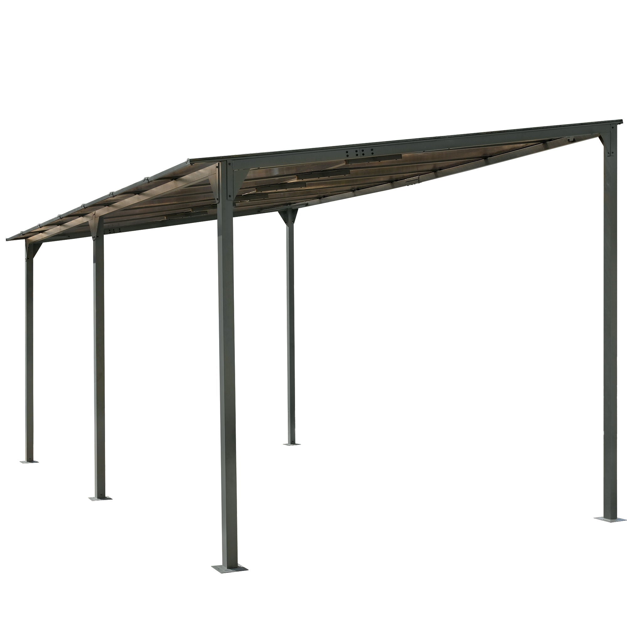 Outdoor Wall Mounted Gazebo With Sloped Roof Design, Uv Protection, And Durable Iron Frame - Gray