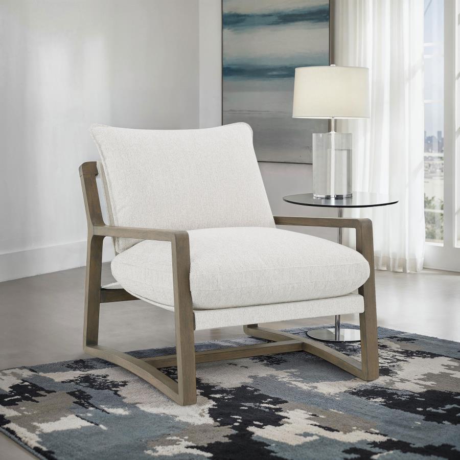 Geneva - Boucle Upholstered Wood Arm Accent Chair - Sand
