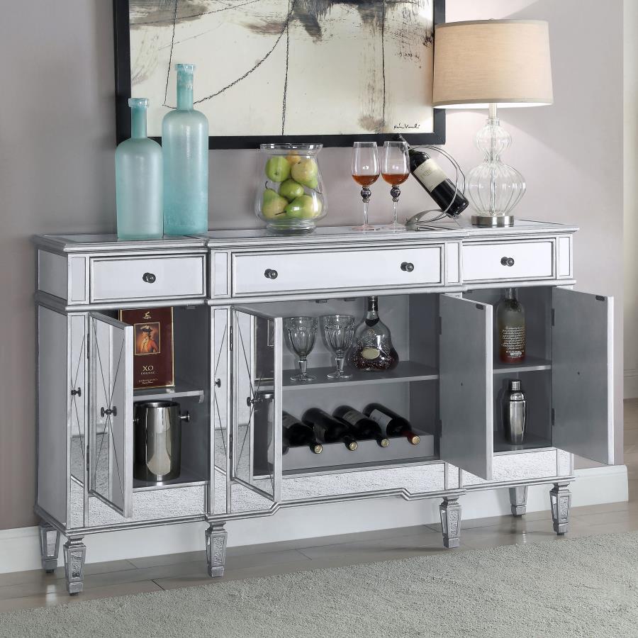 Coaster Fine Furniture Aconitum - 4 Door Mirrored Storage Accent Cabinet - Silver | Meri Furniture