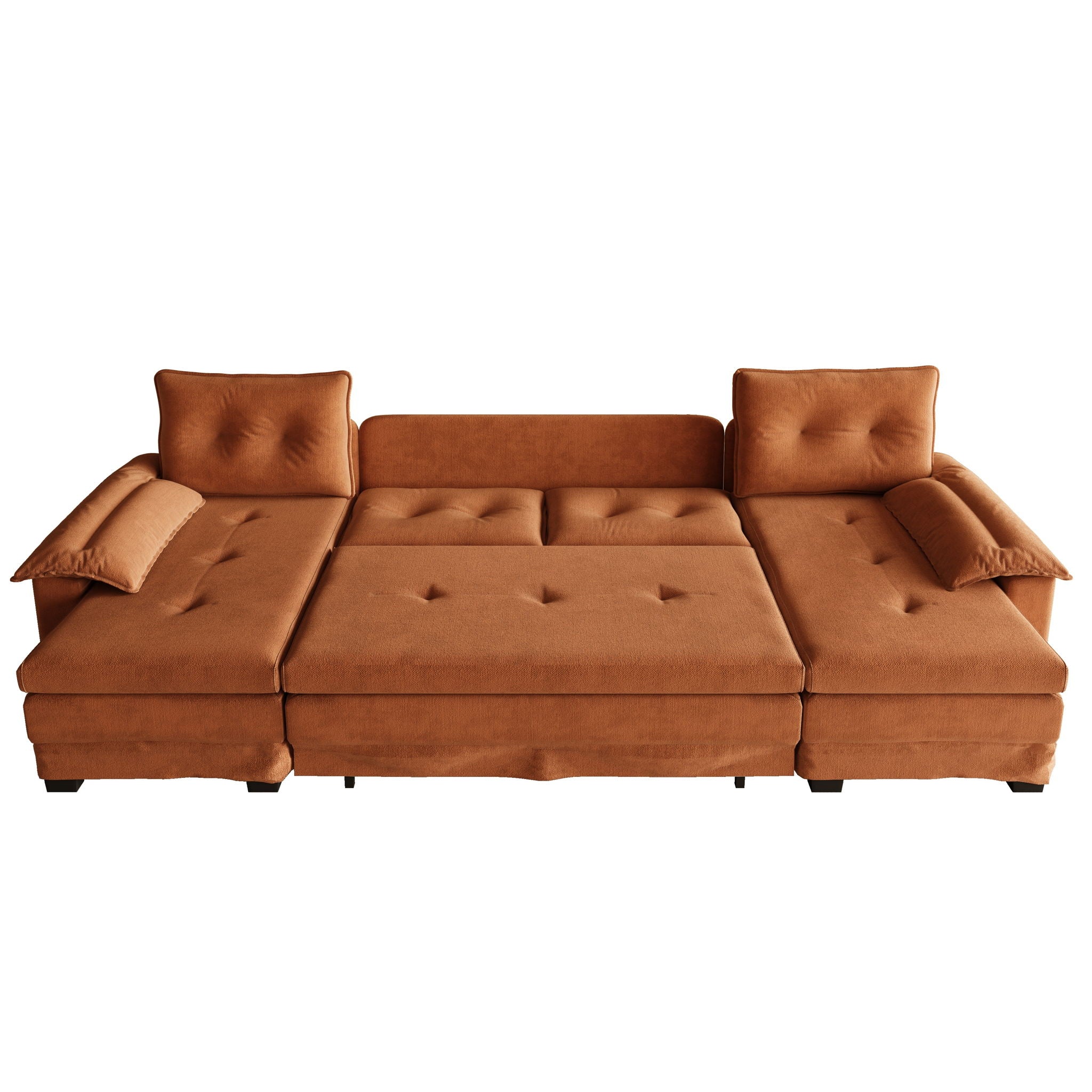 U-Shaped Sleeper Sofa With Pull Out Bed, Removable Armrests & USB Ports For Living Room