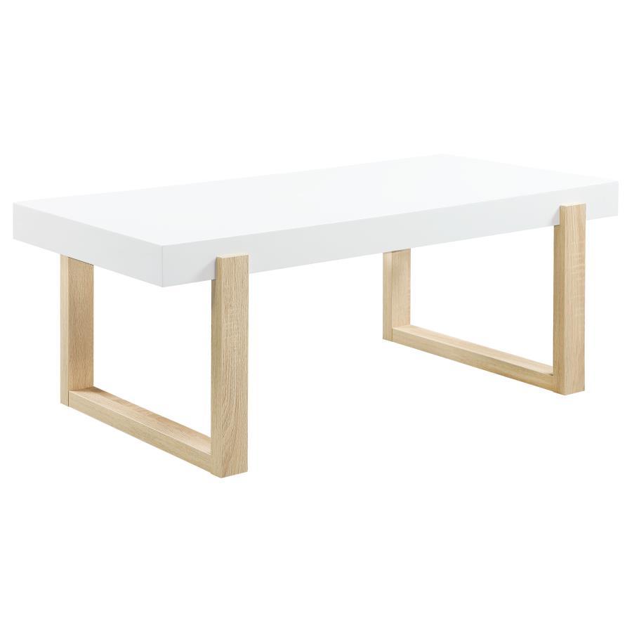Coaster Fine Furniture Pala - Rectangular Coffee Table - White High Gloss And Natural | Meri Furniture