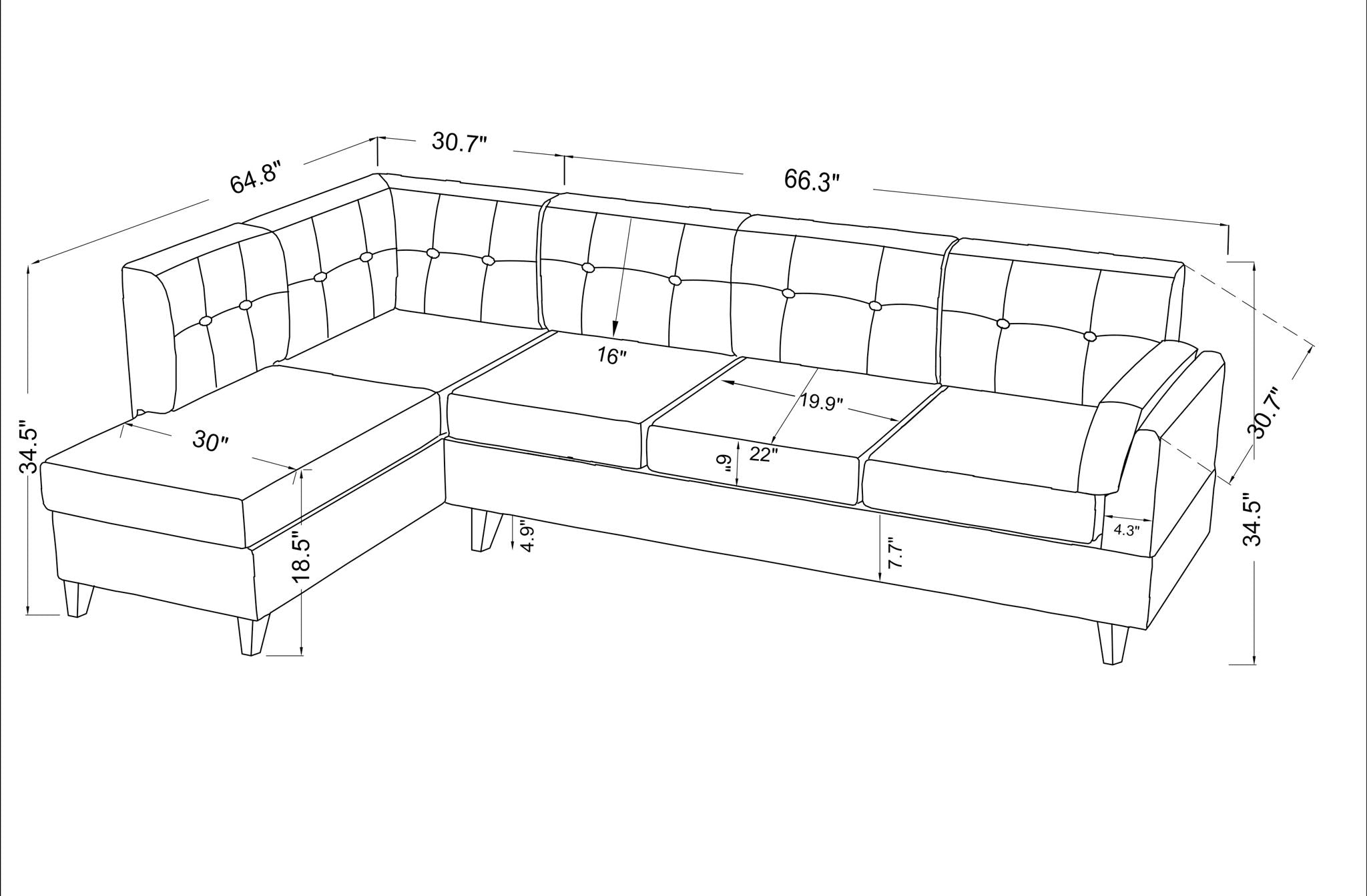 Dalia - Linen Modern Sectional Sofa With Chaise