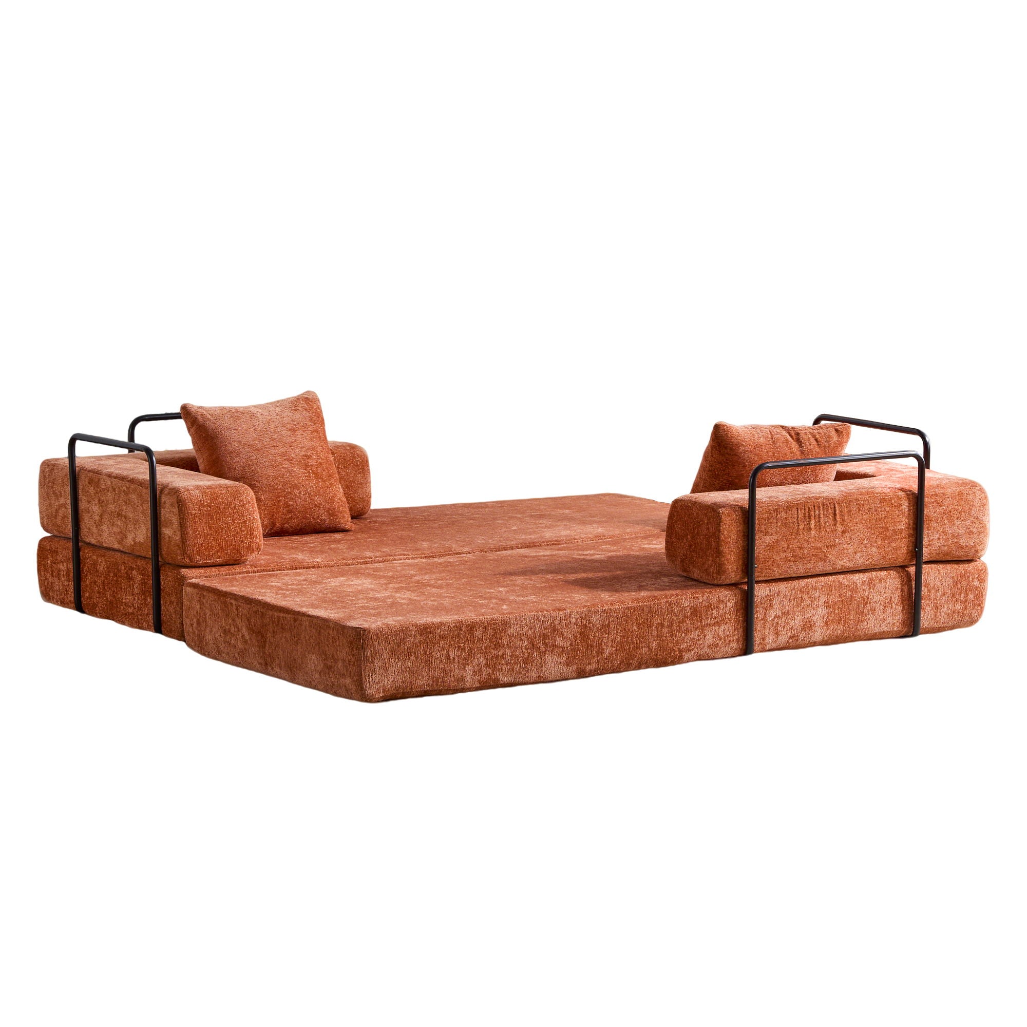 Convertible Floor Sofa Bed With Pillow Back Support Armrest