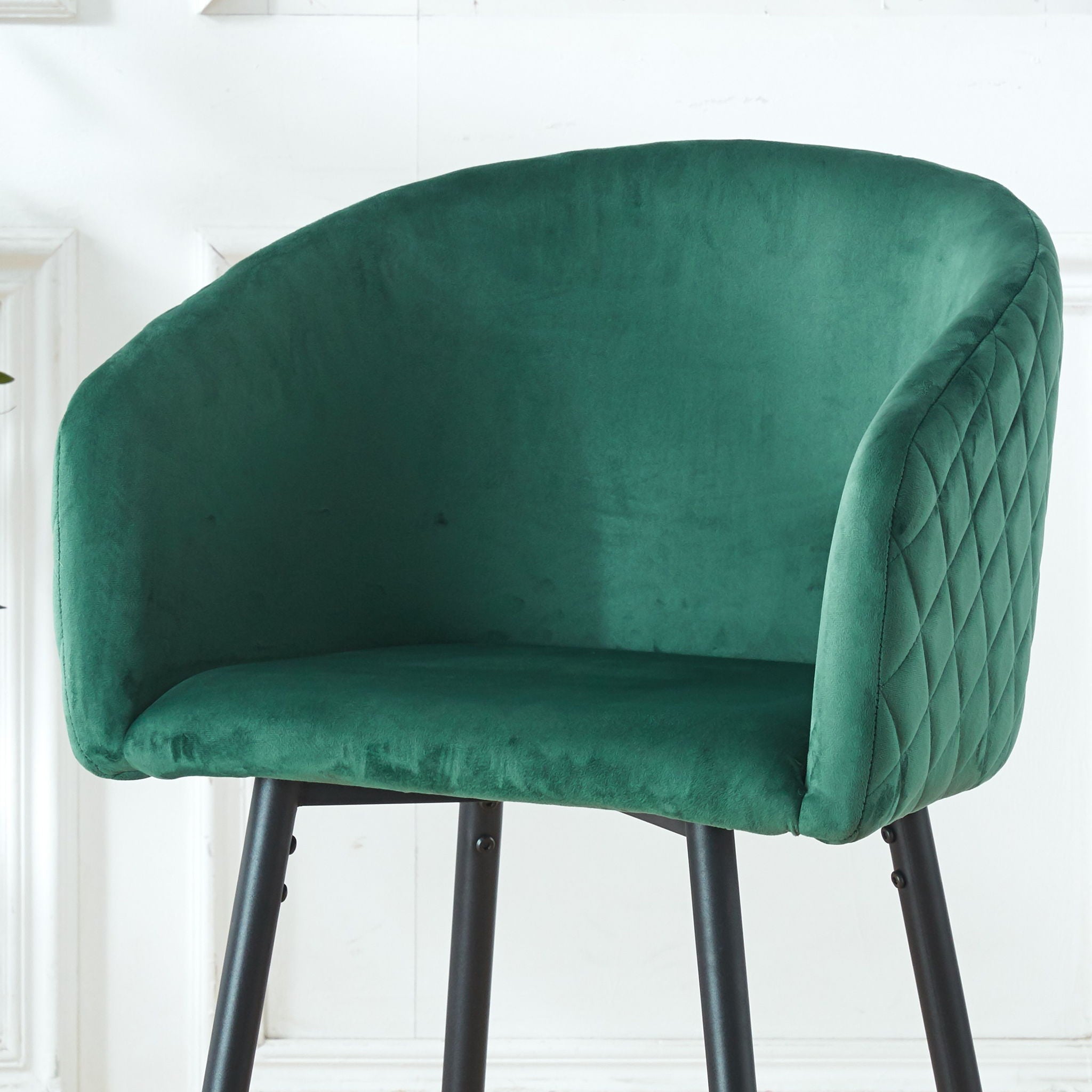 Counter Height Bar Stool, Metal Legs, Velvet Upholstered For Pub, Restaurant, Kitchen Island (Set of 2) - Black / Green