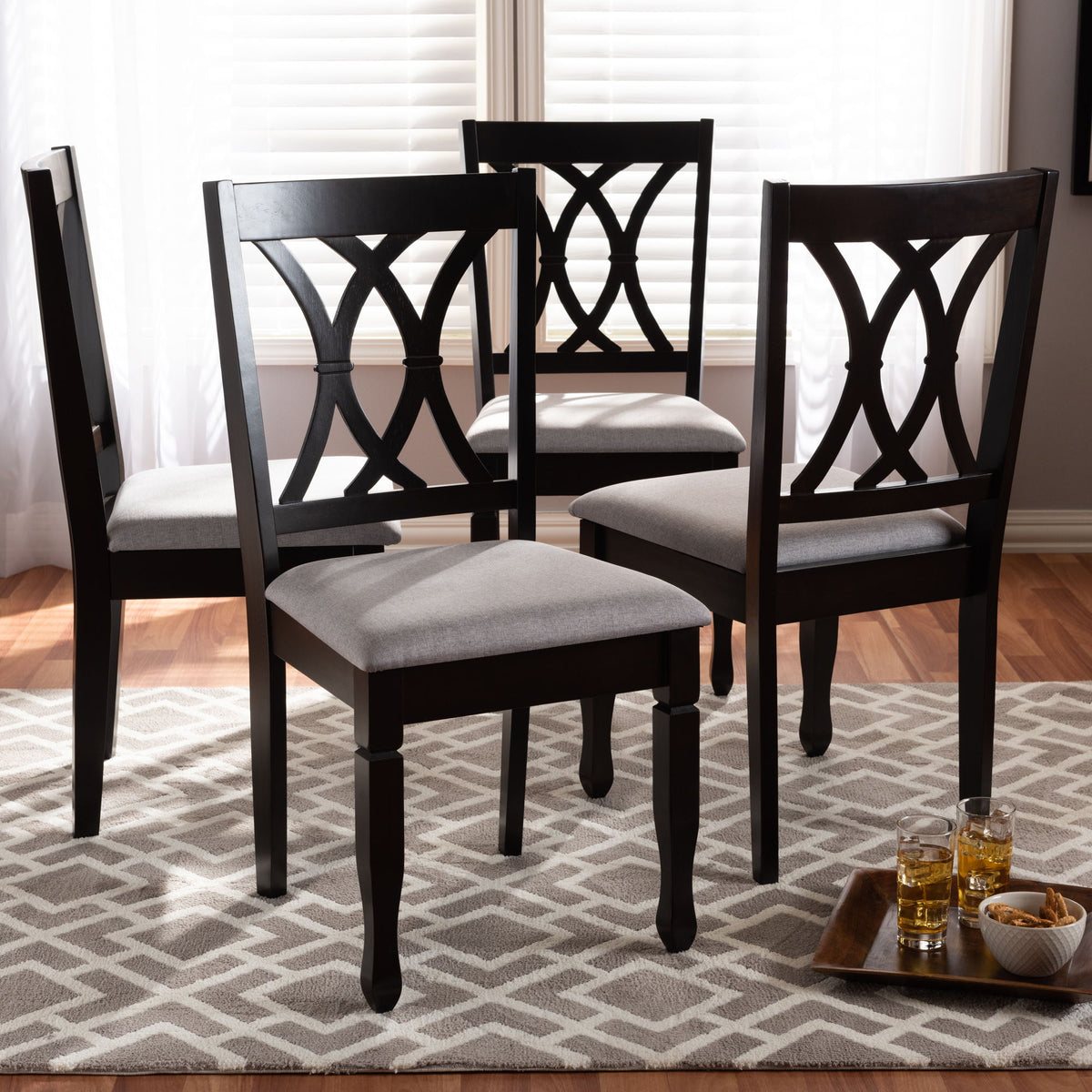 Reneau Modern and Contemporary Gray Fabric Upholstered Espresso Brown Finished Wood Dining Chair Set of 4