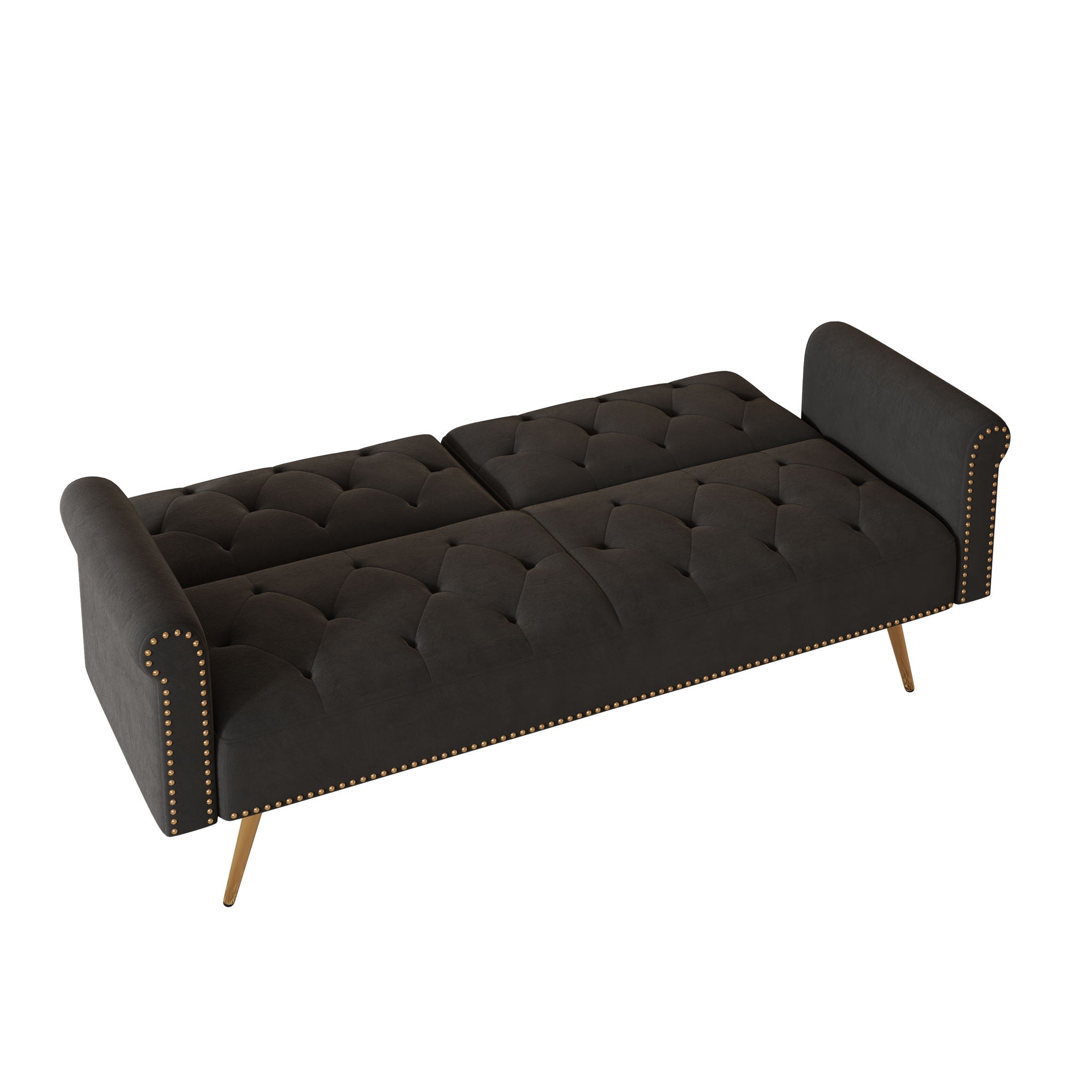 Luxurious Velvet Sofa Bed With Nail Head Trim And Matching Pillow