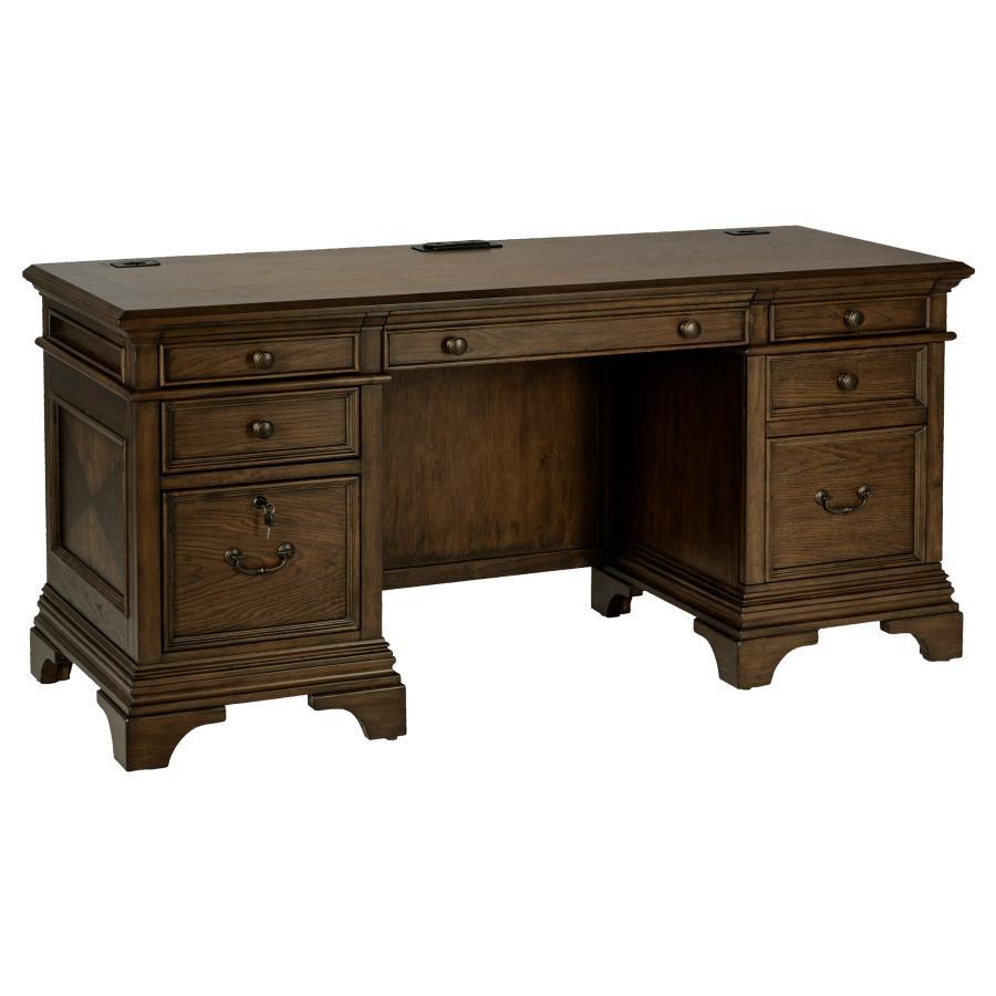 Coaster Fine Furniture Hartshill - 5-Drawer Credenza Office Desk Burnish Oak - Burnished Oak | Meri Furniture