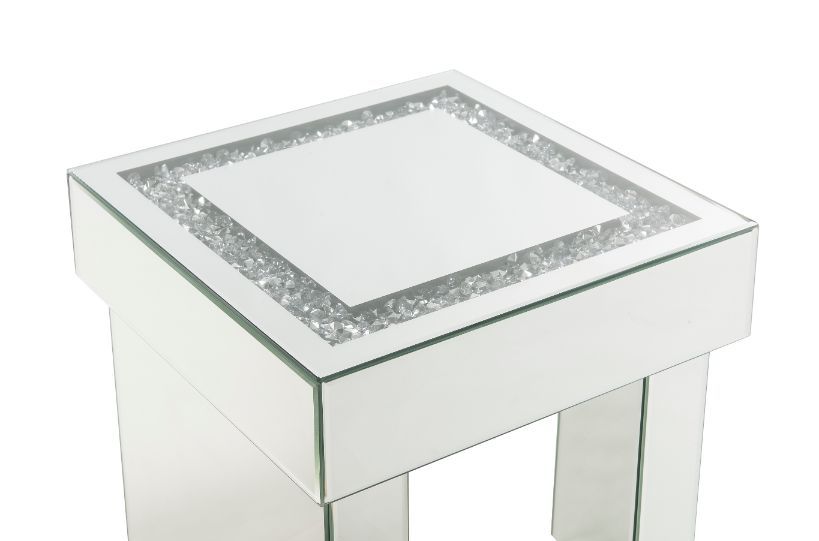 ACME Noralie - End Table - Mirrored & Faux Diamonds - Wood | Meri Furniture