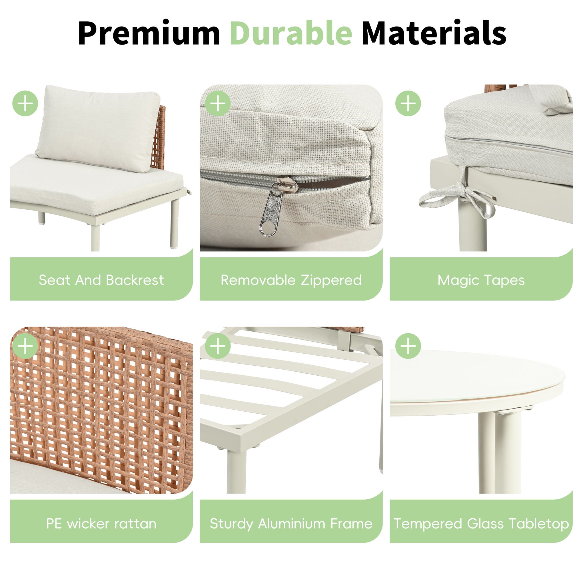 6 Piece Patio Set, Half Moon Outdoor Sectional Sofa With 2 High Low Coffee Tables, 4 Pillows & Cushions