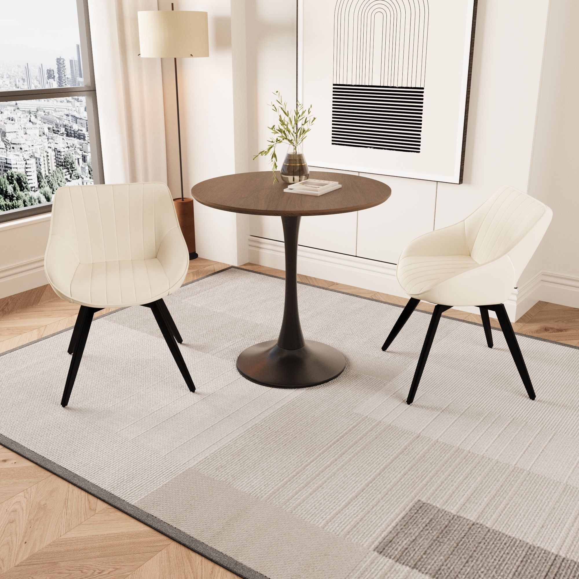 Round Dining Table Set With Tulip Design And 2 Chairs