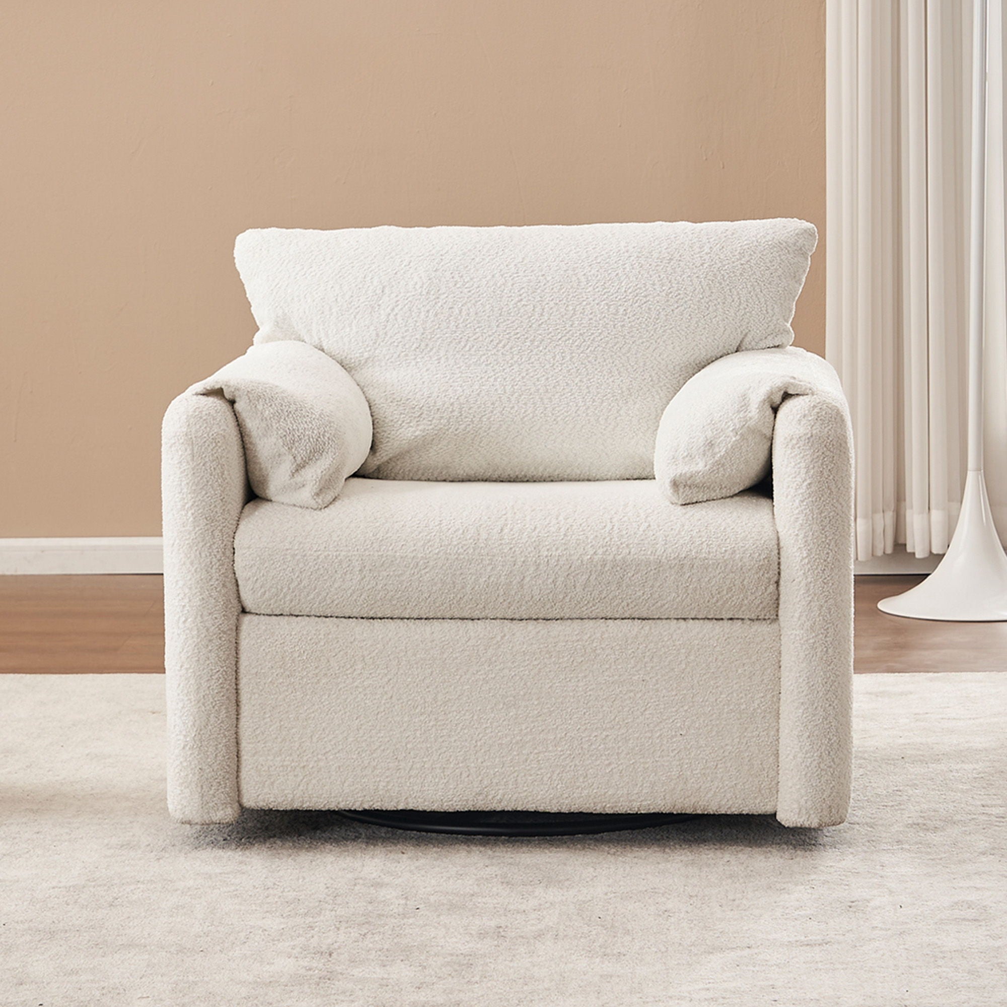 Swivel Modern Swivel Accent Chair Single Seater 360° Rotating For Living Room, Bedroom - Ivory White