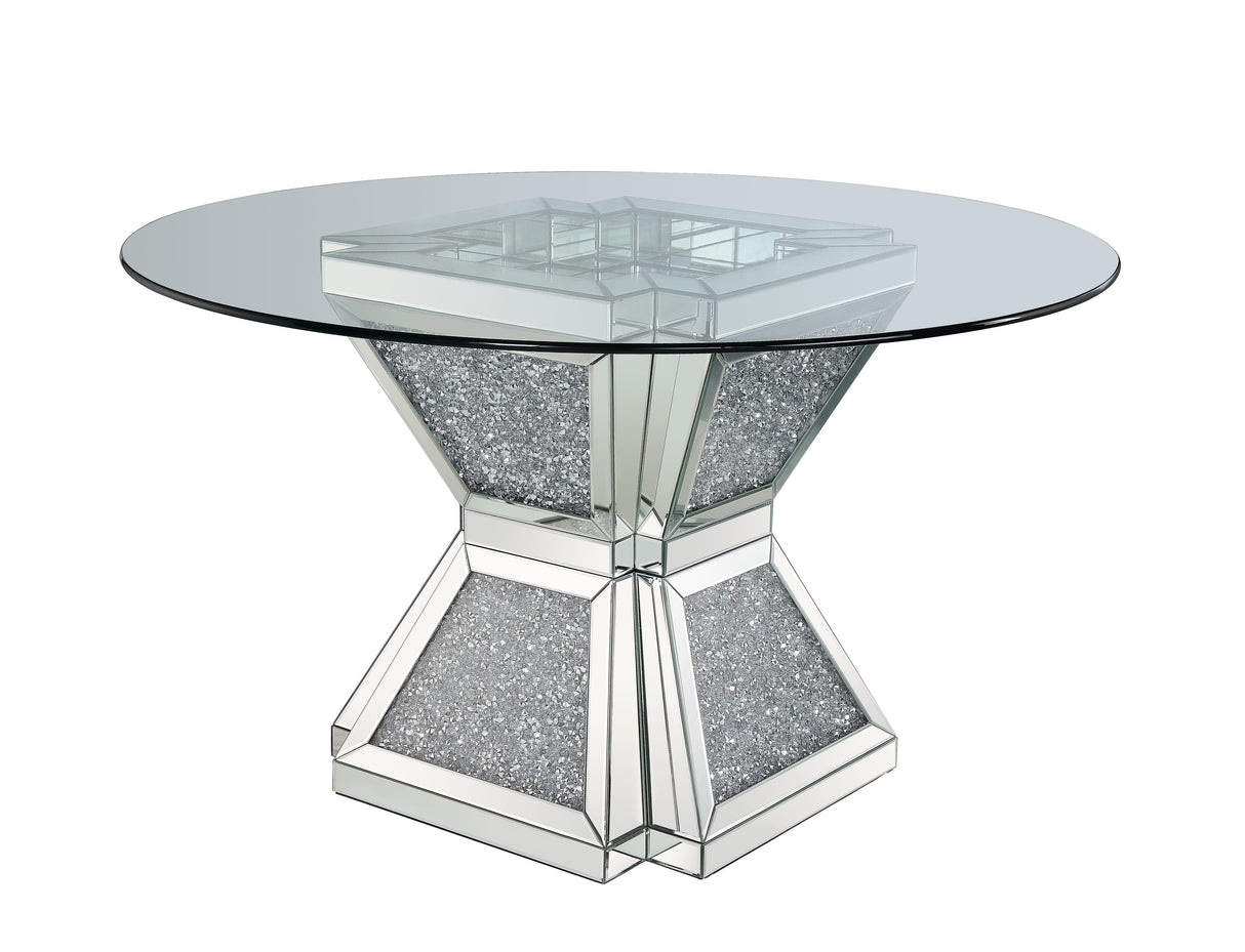 ACME Noralie - Dining Table - Clear Glass, Mirrored & Faux Diamonds - 31" | Meri Furniture