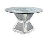 ACME Noralie - Dining Table - Clear Glass, Mirrored & Faux Diamonds - 31" | Meri Furniture