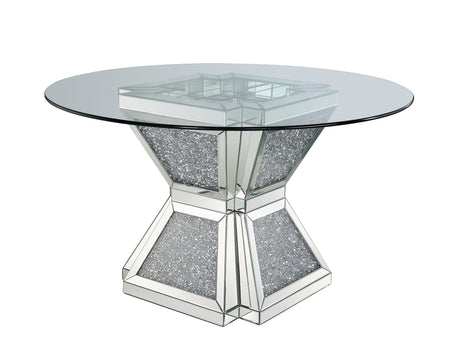 ACME Noralie - Dining Table - Clear Glass, Mirrored & Faux Diamonds - 31" | Meri Furniture