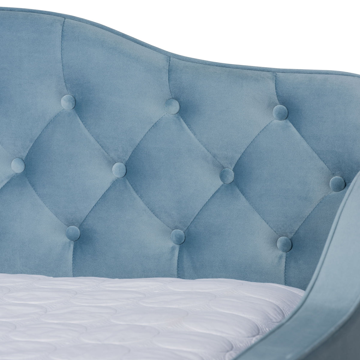 Freda Transitional and Contemporary Light Blue Velvet Fabric Upholstered and Button Tufted Full Size Daybed with Trundle