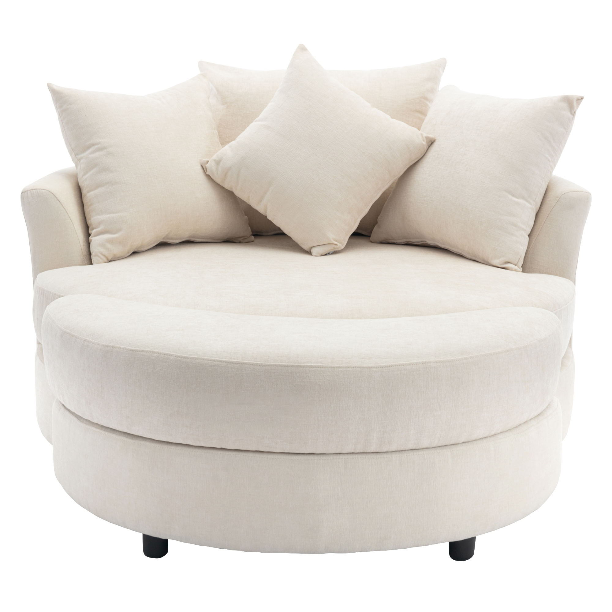 360° Swivel Accent Barrel Chair With Storage Ottoman & 4 Pillows, Modern Chenille Leisure Chair Round Accent For Living Room