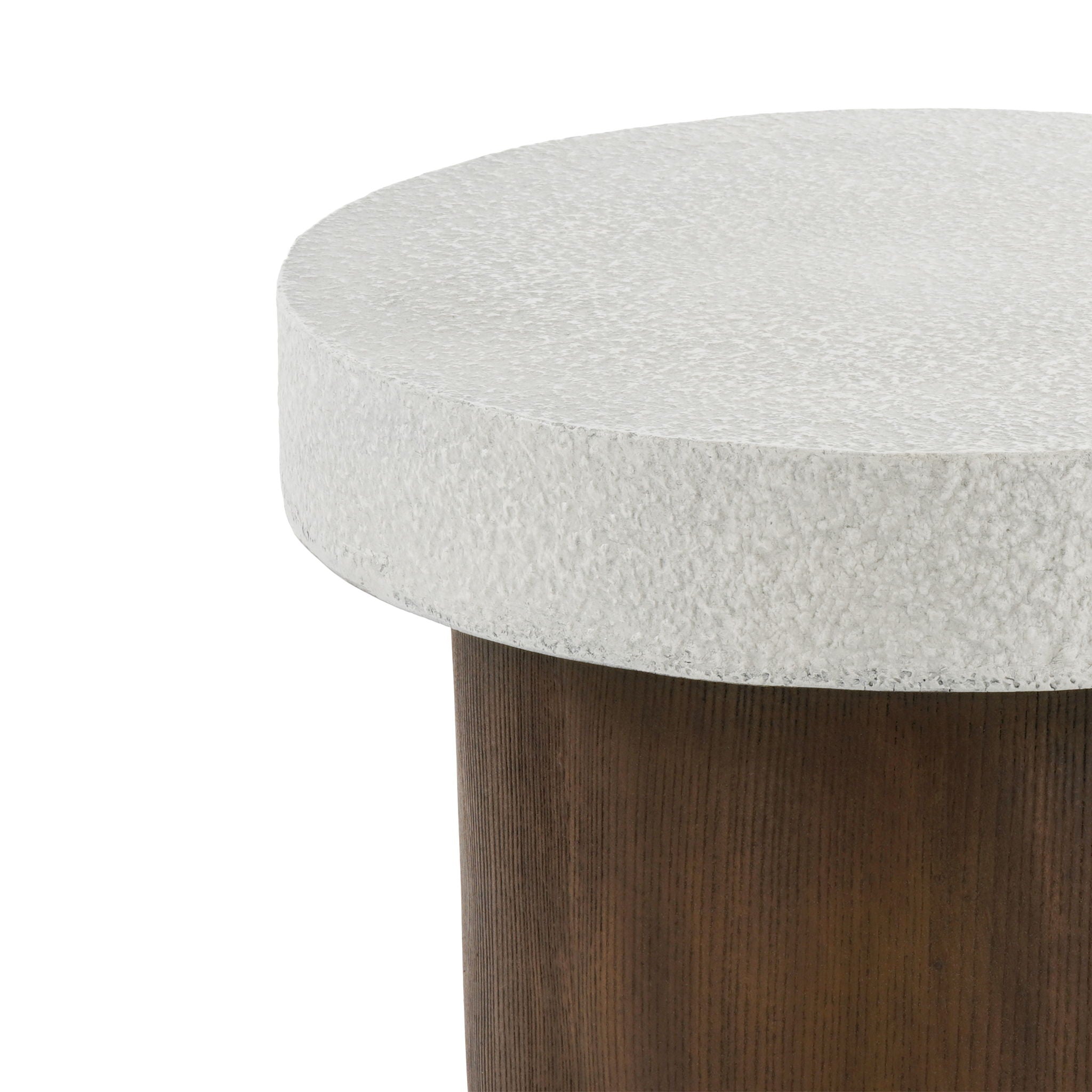 Mgo Cylindrical Side Table With Faux Stone Top And Wood Faux Base - Antique White / Natural