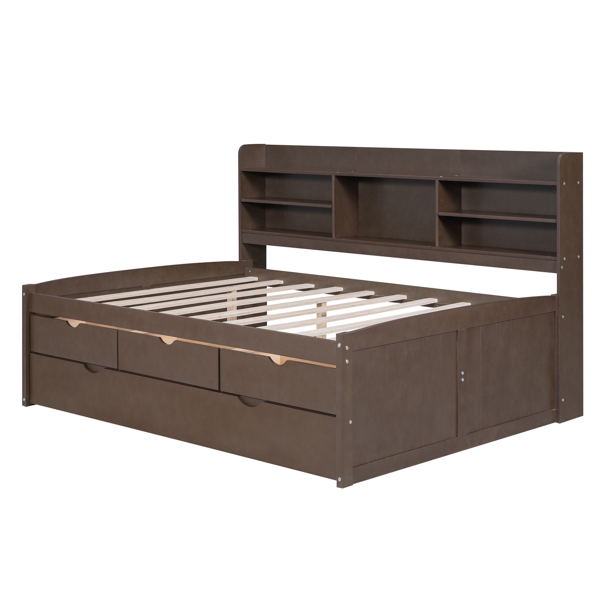 Captain Bed With Built In Bookshelves, 3 Storage Drawers, And Trundle