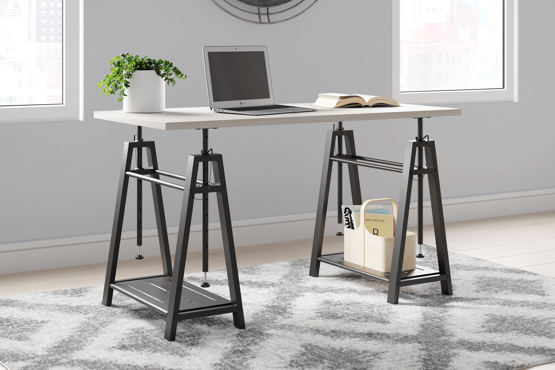 Ashley Furniture Bayflynn - White / Black - Adjustable Height Desk | Meri Furniture