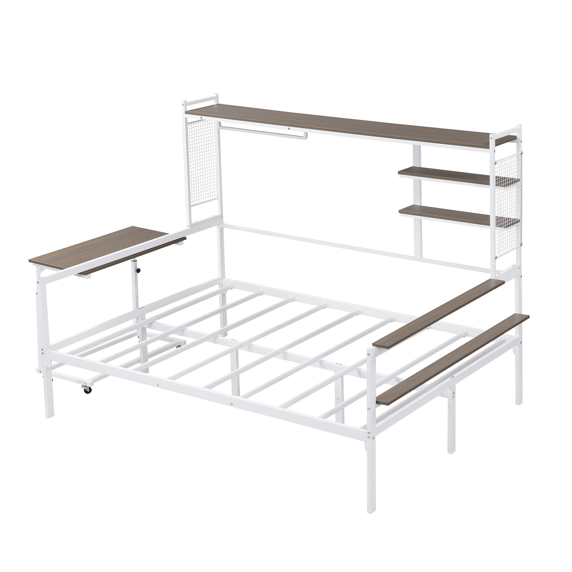 Daybed With Movable Desk, Grid, Shelves And Clothes Hanger