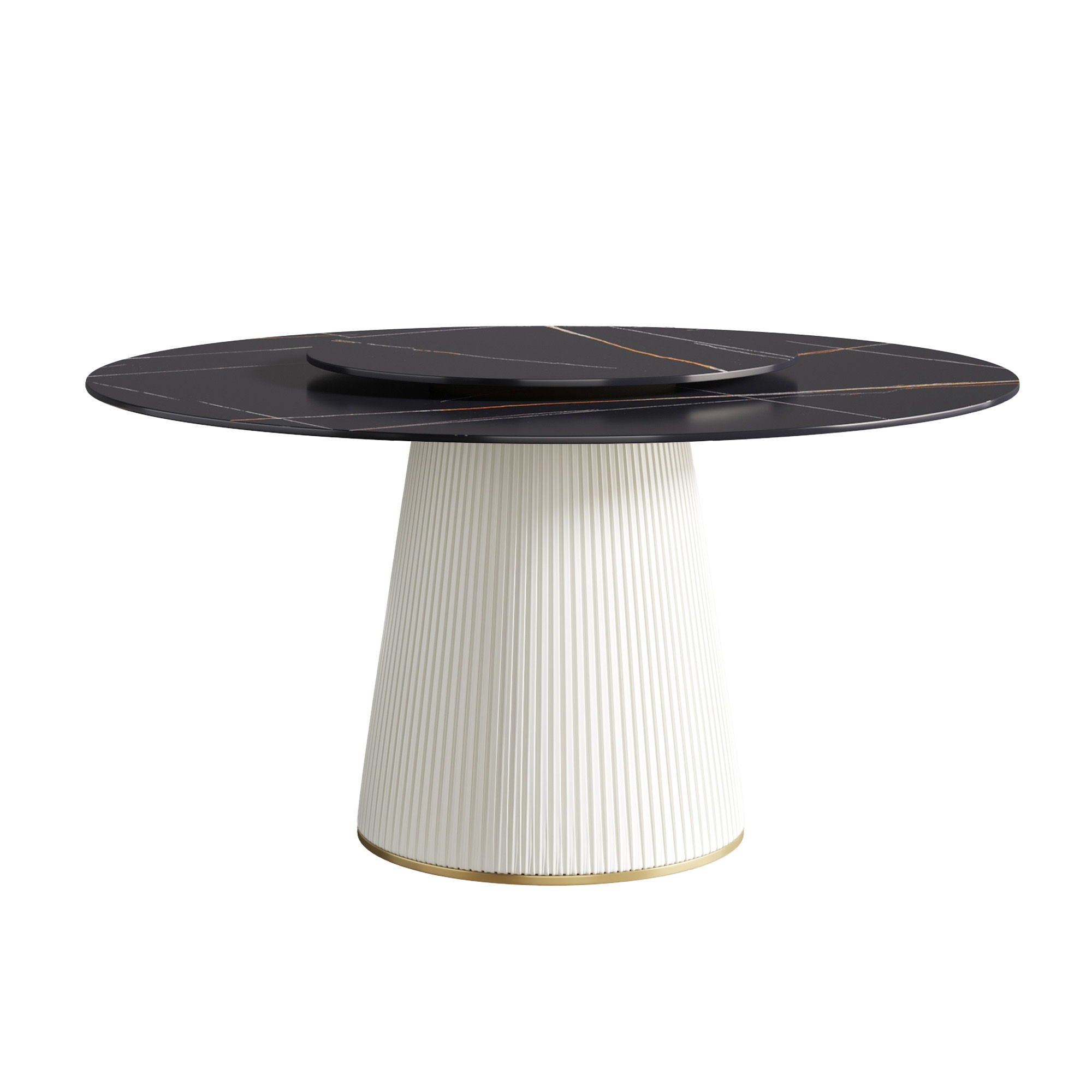 Modern Artificial Stone Round Plywood Base Dining Table, Can Accommodate 8 People Artificial Stone Turntable (Not Including Chairs) - Black / Beige