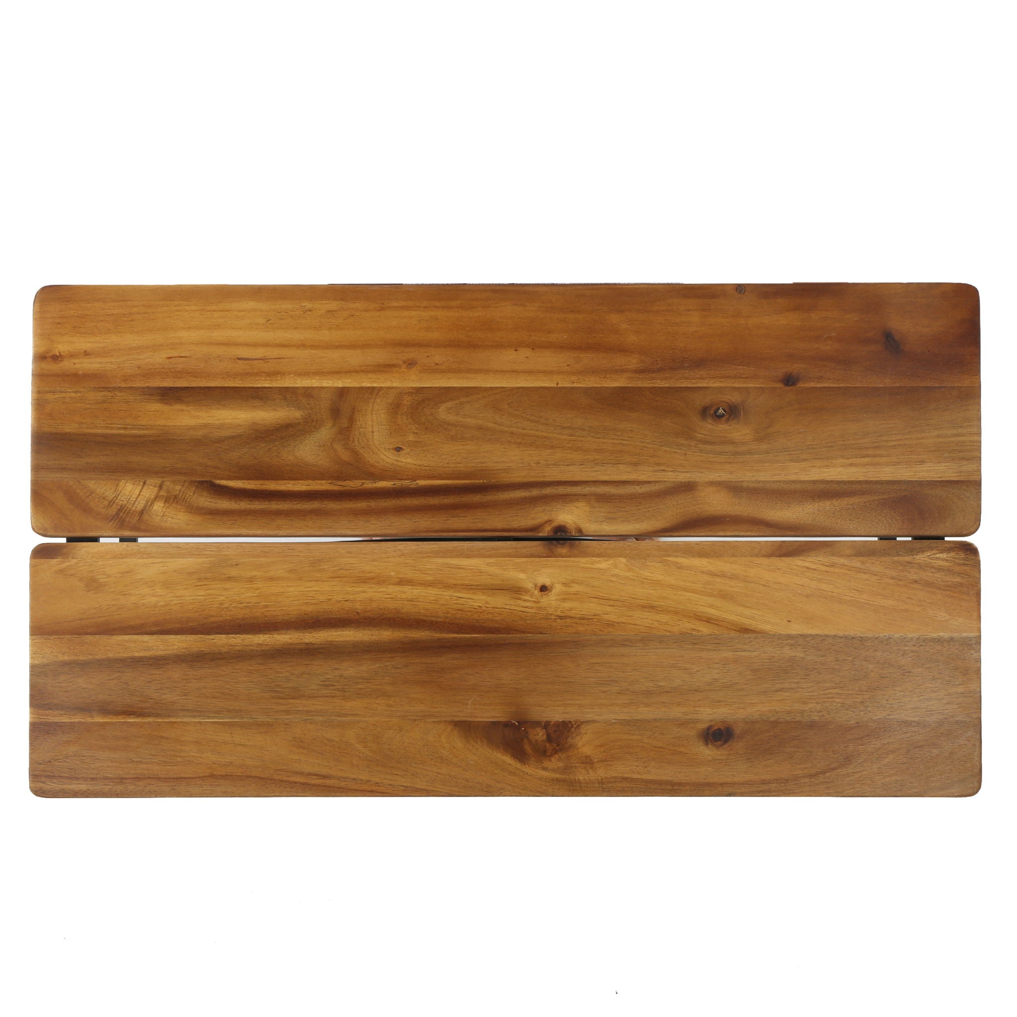 Rectangle Outdoor Coffee Table With Angled Tubular Legs And Wood Top - Black