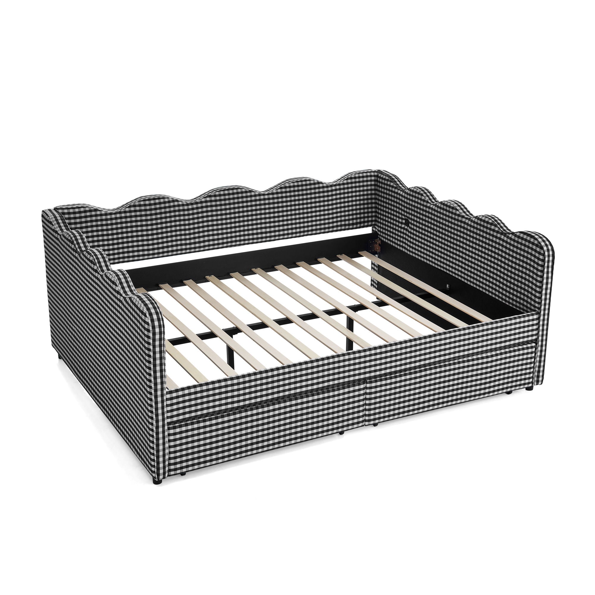 Gingham Daybed With USB Charging Port, Wave-Shaped Design